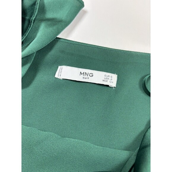 MNG Mango Slip Dress Hunter Green Size Small Ruffle Shoulder Satin Effect Mini - Picture 4 of 10